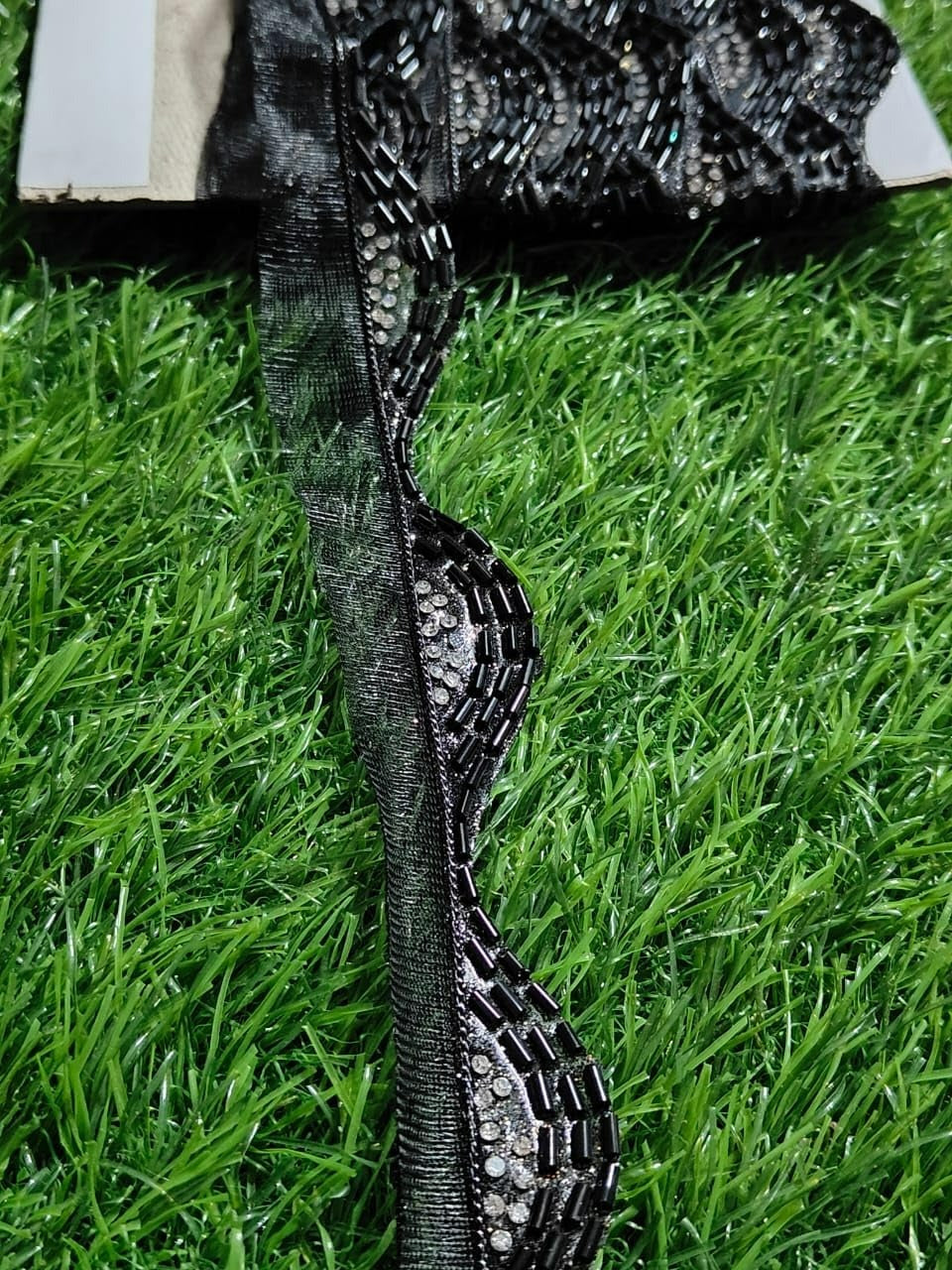 Black Polyester & Metallic Thread Premium & Elegant Lace (9 Mtrs) - Image 3