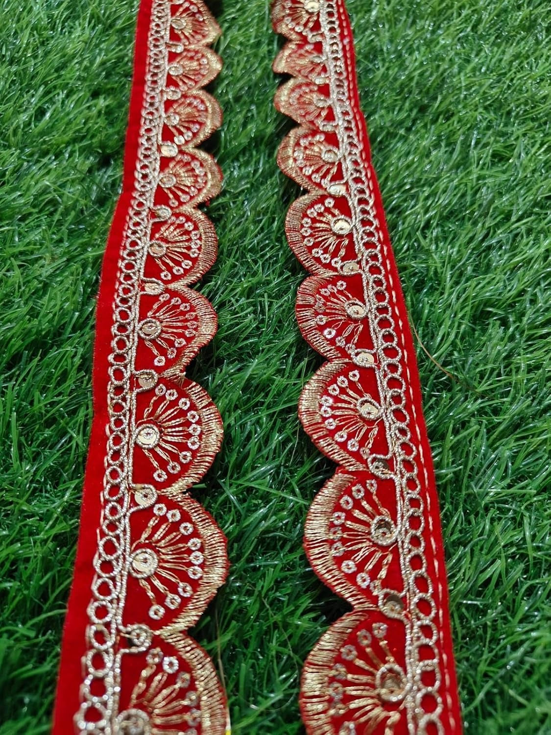 Red Polyester & Metallic Thread Premium & Elegant Lace (9 Mtrs) - Image 1