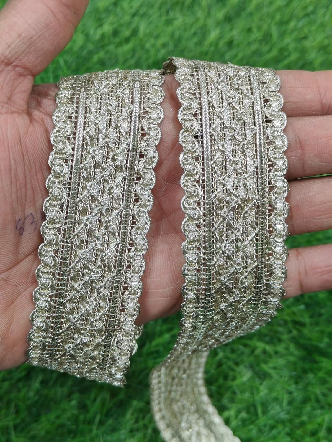 White Polyester & Metallic Thread Premium & Elegant Lace (9.5 Mtrs) - Image 1