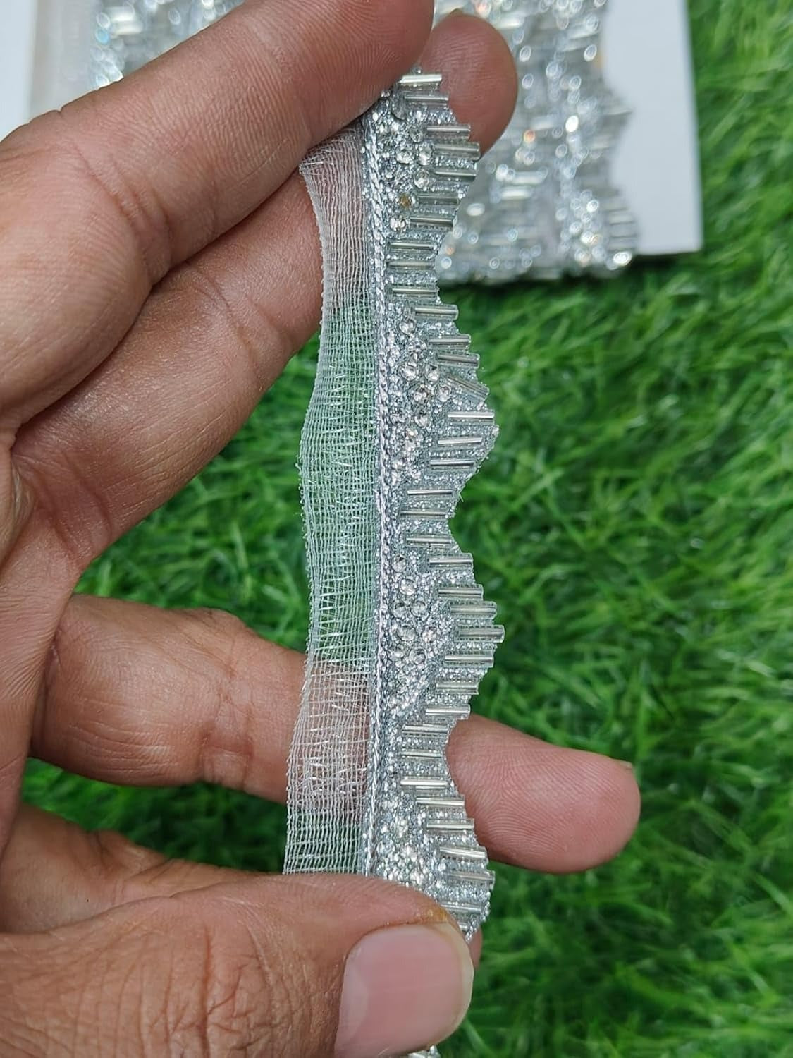 White Polyester & Metallic Thread Premium & Elegant Lace (9 Mtrs) - Image 5