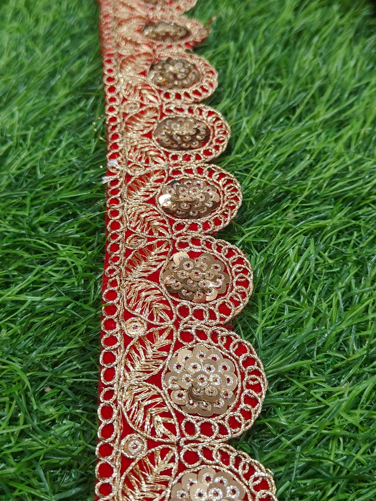 A New Red Color Embroidery With Sequence Lace  9 Mtrs - Image 4
