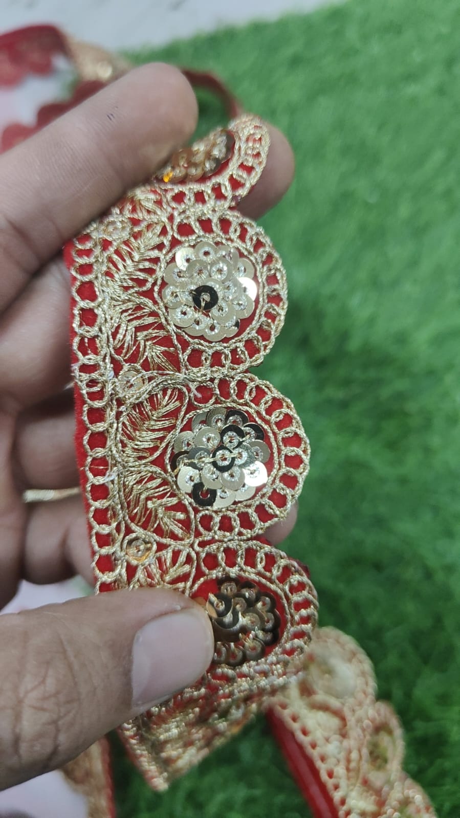 A New Red Color Embroidery With Sequence Lace  9 Mtrs - Image 5