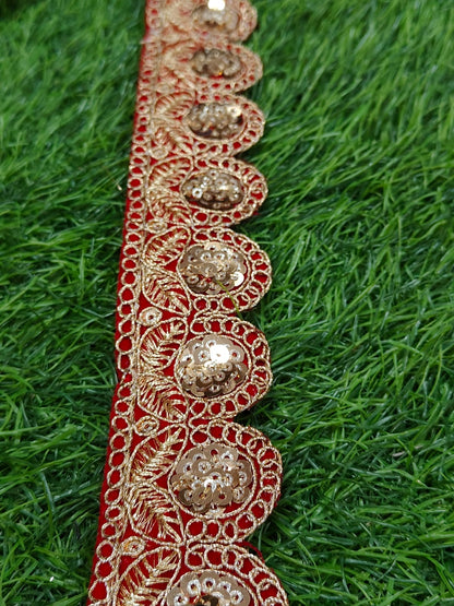 A New Red Color Embroidery With Sequence Lace  9 Mtrs - Image 3