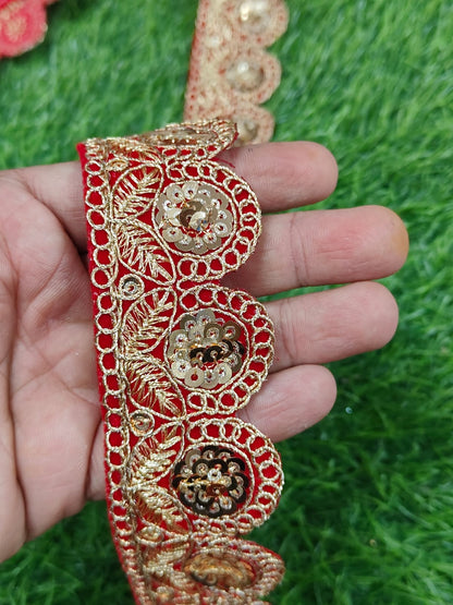 A New Red Color Embroidery With Sequence Lace  9 Mtrs - Image 6
