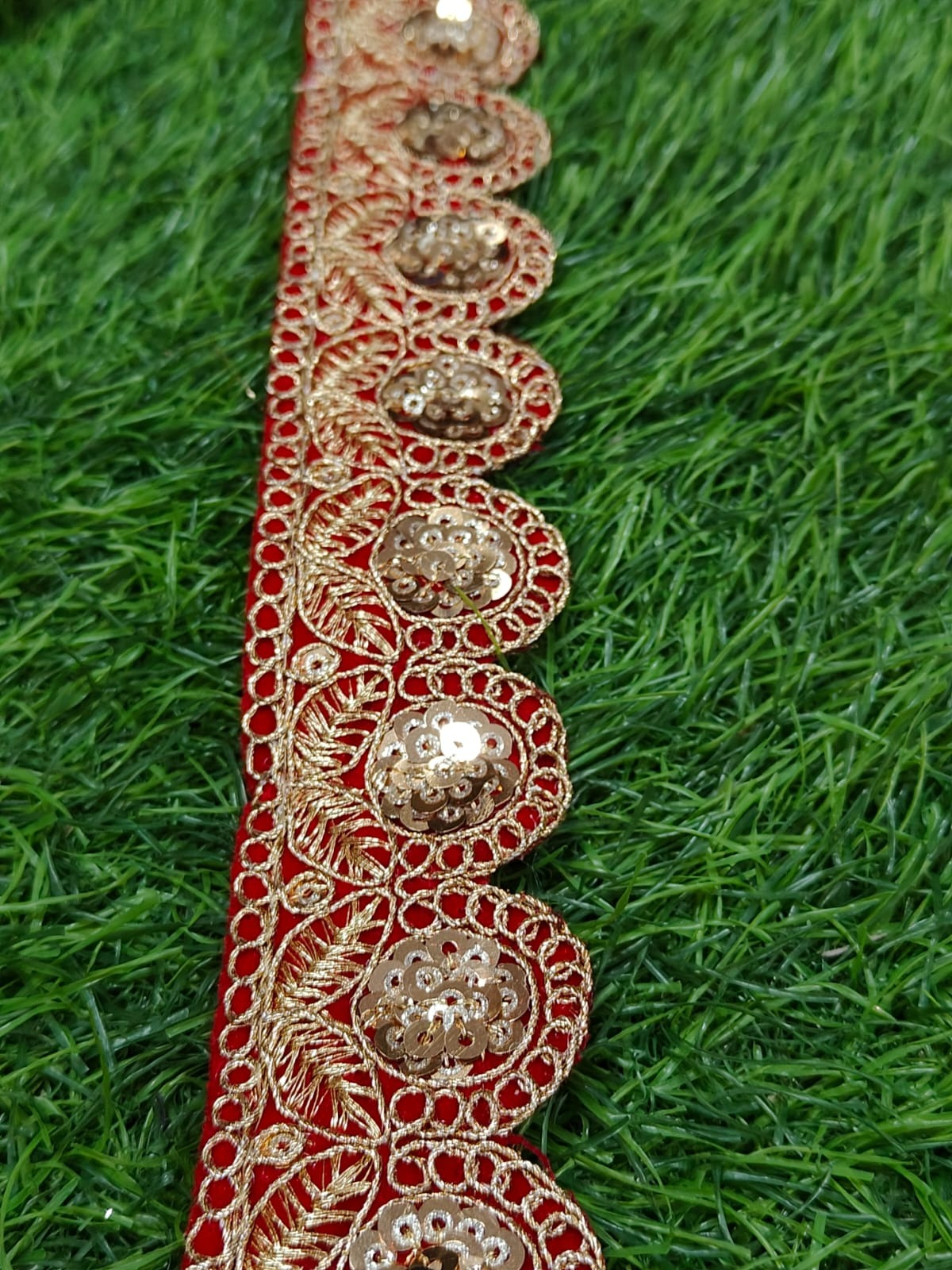 A New Red Embroidery Lace For Saree,Dupatta,Dress,Kurti,Lehenga,Home Decore,Gift Packaging In 1.5 Inch Size And 9 Meter Length. - Image 1