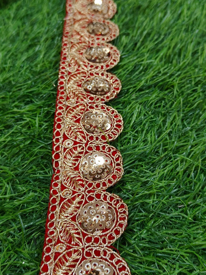 A New Red Embroidery Lace For Saree,Dupatta,Dress,Kurti,Lehenga,Home Decore,Gift Packaging In 1.5 Inch Size And 9 Meter Length. - Image 1