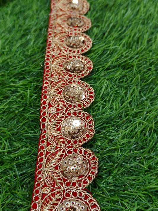 A New Red Embroidery Lace For Saree,Dupatta,Dress,Kurti,Lehenga,Home Decore,Gift Packaging In 1.5 Inch Size And 9 Meter Length. - Image 1
