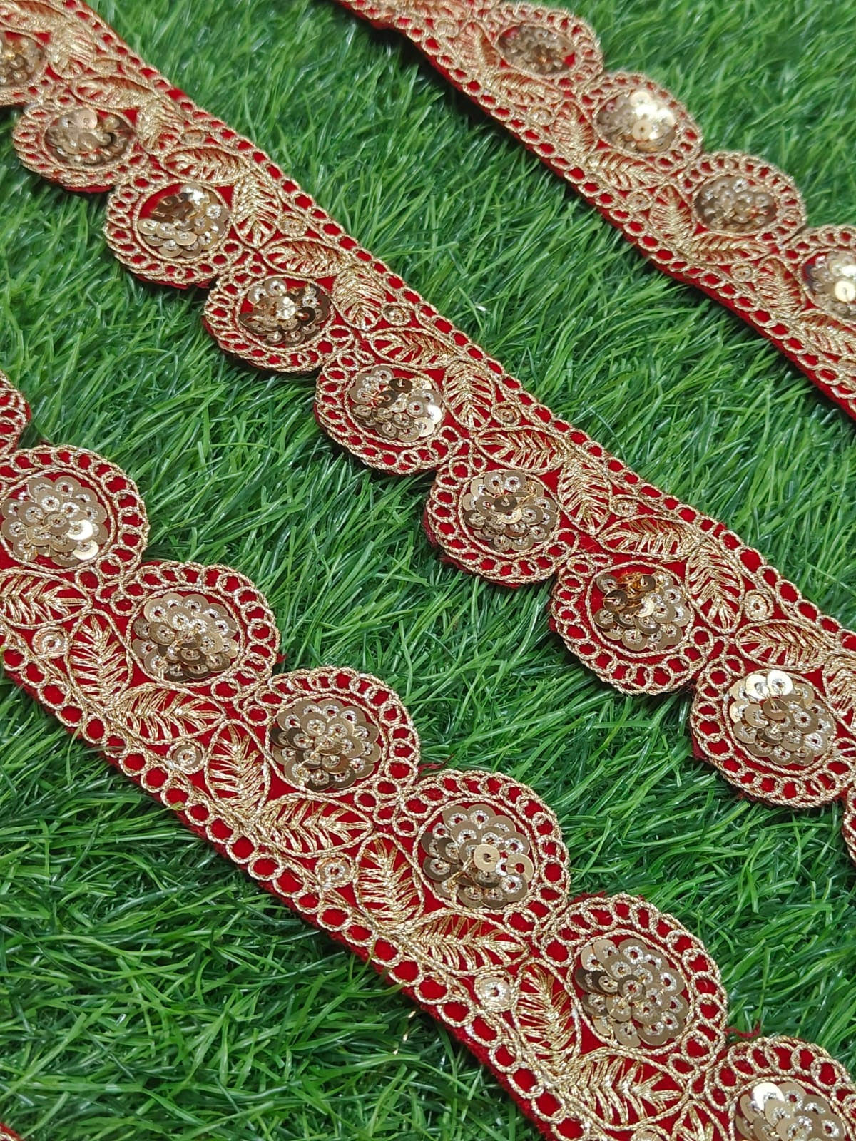 A New Red Embroidery Lace For Saree,Dupatta,Dress,Kurti,Lehenga,Home Decore,Gift Packaging In 1.5 Inch Size And 9 Meter Length. - Image 2