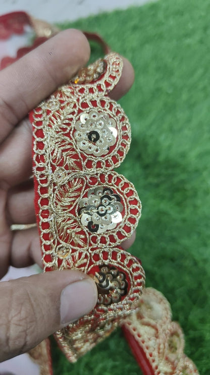 A New Red Embroidery Lace For Saree,Dupatta,Dress,Kurti,Lehenga,Home Decore,Gift Packaging In 1.5 Inch Size And 9 Meter Length. - Image 4