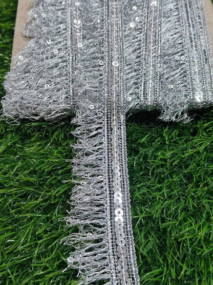 White Polyester & Metallic Thread Premium & Elegant Lace  (9 Mtrs) - Image 1
