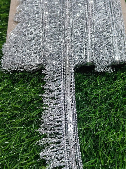White Polyester & Metallic Thread Premium & Elegant Lace  (9 Mtrs) - Image 1