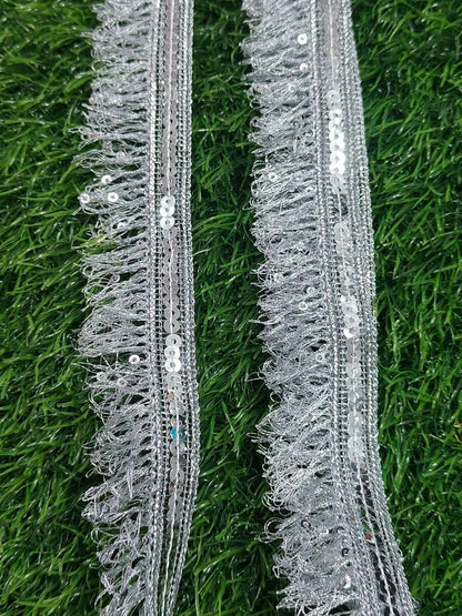 White Polyester & Metallic Thread Premium & Elegant Lace  (9 Mtrs) - Image 3
