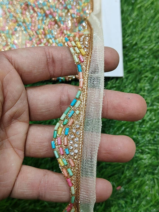 Multicolor Polyester & Metallic Thread Premium & Elegant Lace  (8.5 Mtrs) - Image 1
