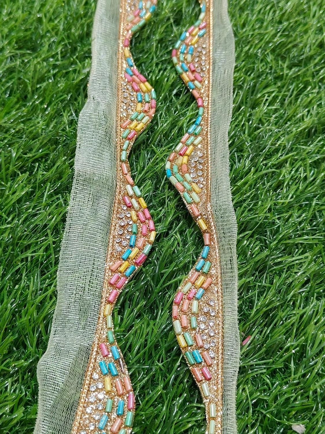 Multicolor Polyester & Metallic Thread Premium & Elegant Lace  (8.5 Mtrs) - Image 2