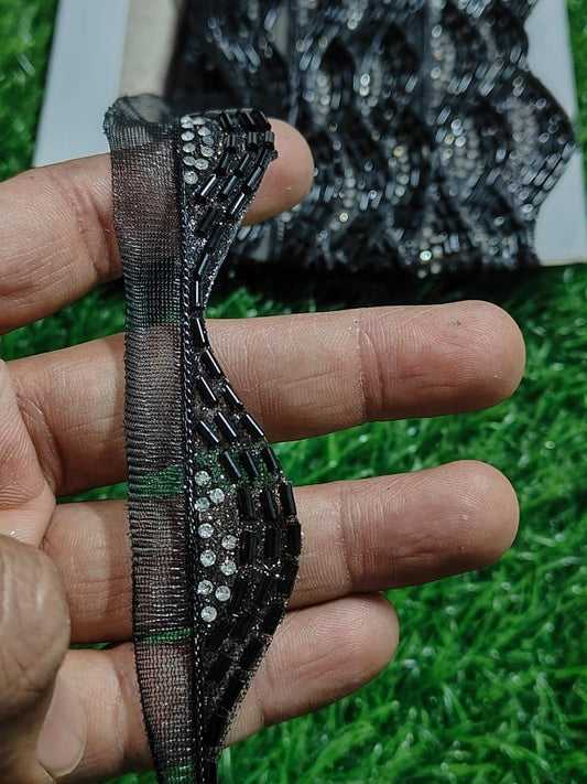 Black Polyester & Metallic Thread Premium & Elegant Lace  (9 Mtrs) - Image 1