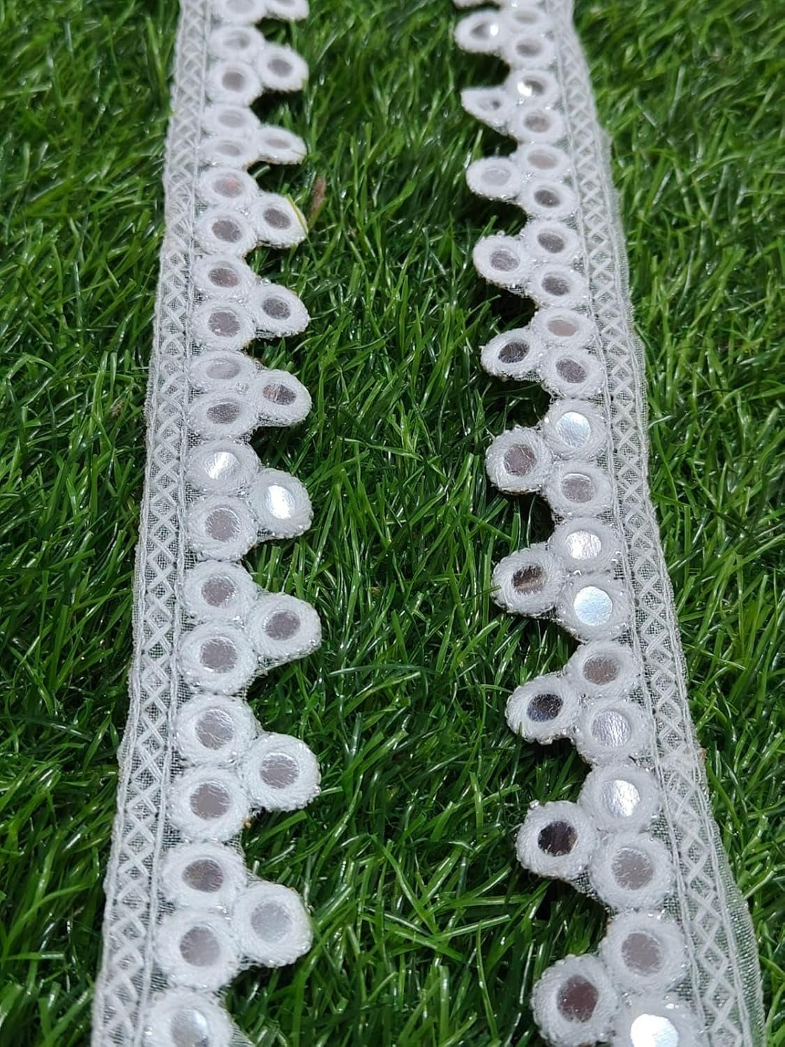 White Polyester & Metallic Thread Premium & Elegant Lace  (9 Mtrs) - Image 2