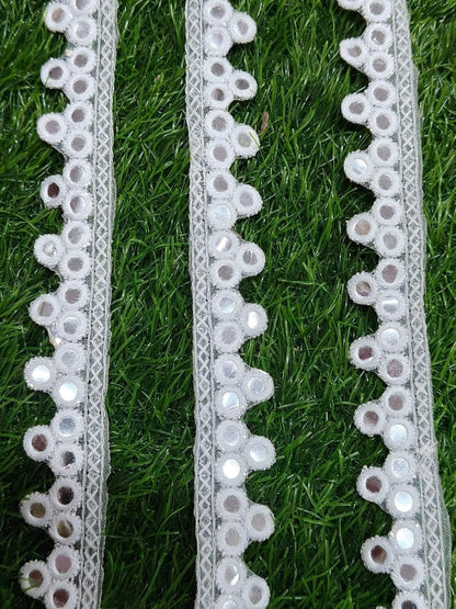 White Polyester & Metallic Thread Premium & Elegant Lace  (9 Mtrs) - Image 1