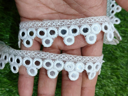White Polyester & Metallic Thread Premium & Elegant Lace  (9 Mtrs) - Image 3