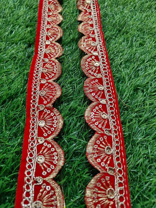 Red Polyester & Metallic Thread Premium & Elegant Lace  (9 Mtrs) - Image 1