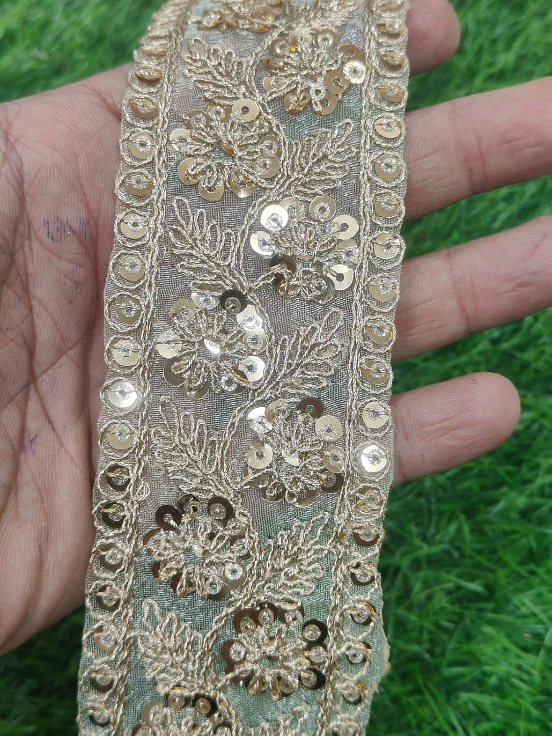 White Polyester & Metallic Thread Premium & Elegant Lace  (9 Mtrs) - Image 2