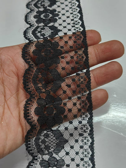 Black Polyester & Metallic Thread Premium & Elegant Lace  (9 Mtrs) - Image 3
