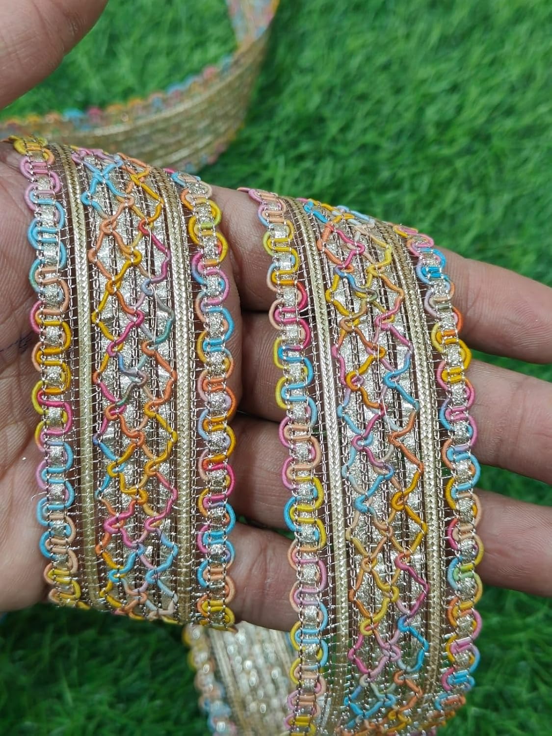 Multicolor Polyester & Metallic Thread Premium & Elegant Lace  (8.5 Mtrs) - Image 2