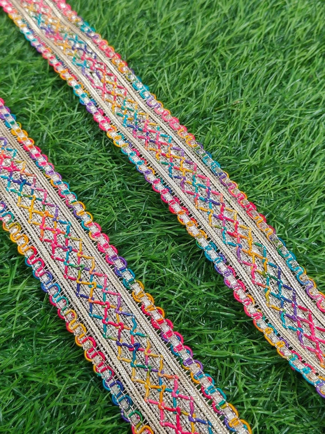 Multicolor Polyester & Metallic Thread Premium & Elegant Lace  (9 Mtrs) - Image 2