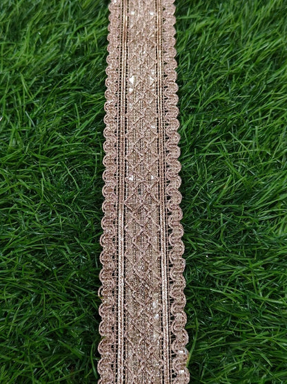 Pink Polyester & Metallic Thread Premium & Elegant Lace  (8.5 Mtrs) - Image 1