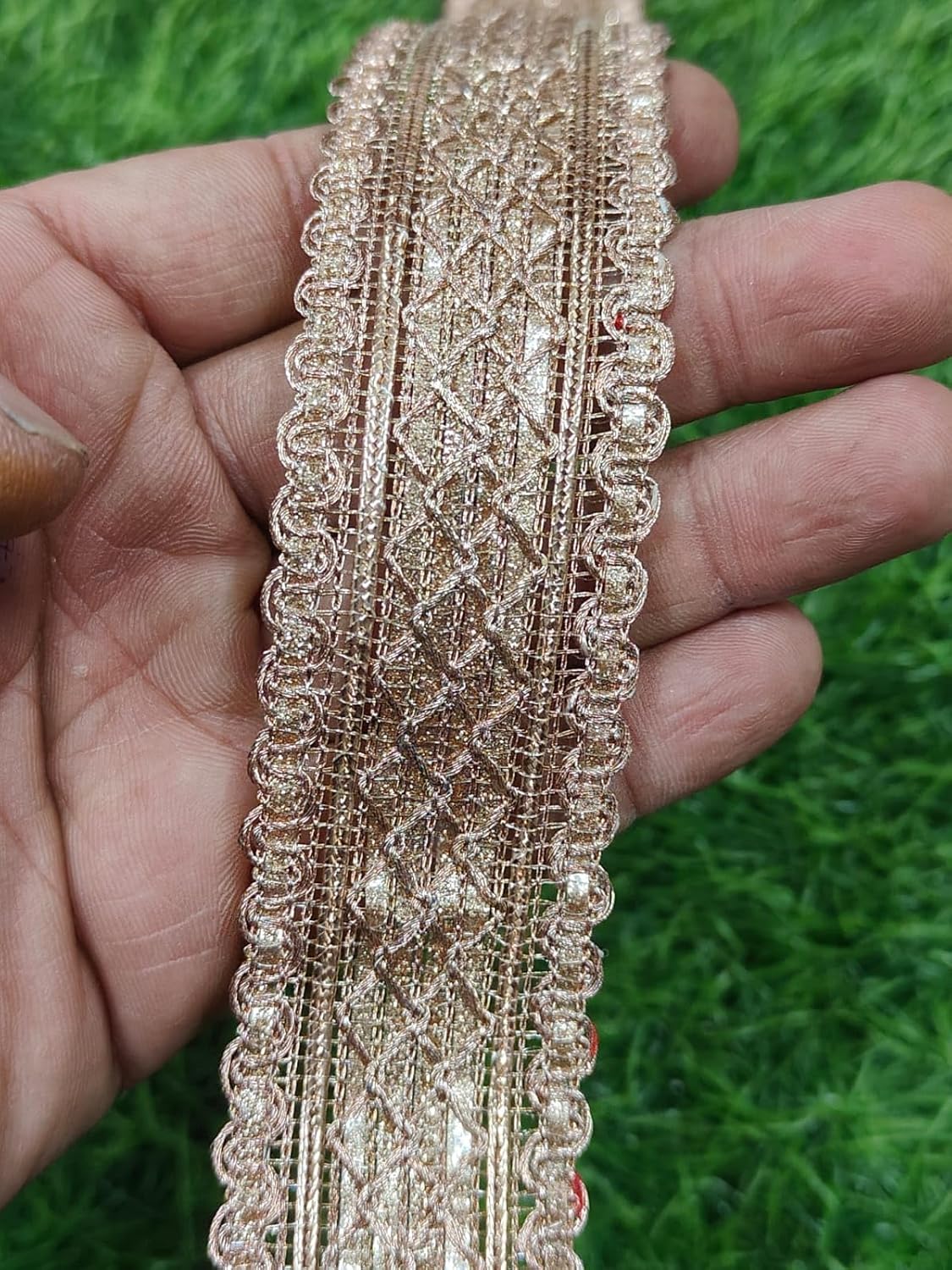 Pink Polyester & Metallic Thread Premium & Elegant Lace  (8.5 Mtrs) - Image 3