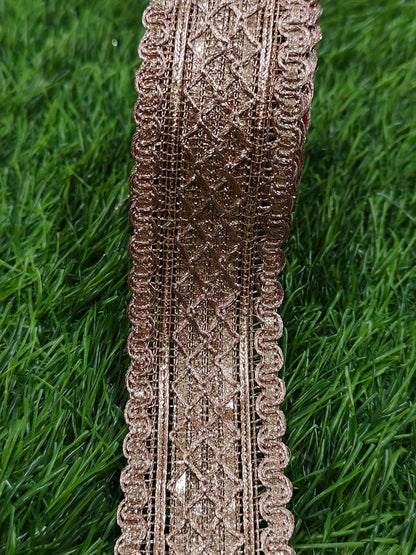 Pink Polyester & Metallic Thread Premium & Elegant Lace  (8.5 Mtrs) - Image 2