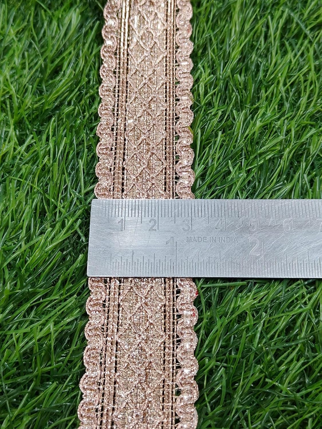 Pink Polyester & Metallic Thread Premium & Elegant Lace  (8.5 Mtrs) - Image 6