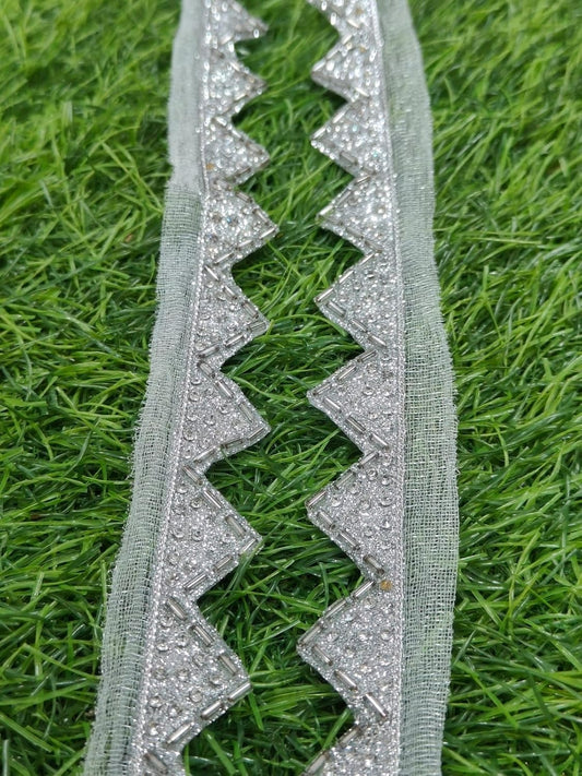 Silver Polyester & Metallic Thread Premium & Elegant Lace  (9 Mtrs) - Image 1