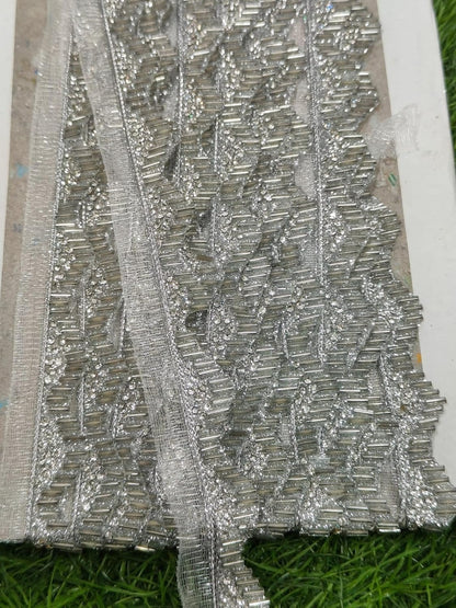 White Polyester & Metallic Thread Premium & Elegant Lace  (9 Mtrs) - Image 3