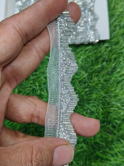 White Polyester & Metallic Thread Premium & Elegant Lace  (9 Mtrs) - Image 4