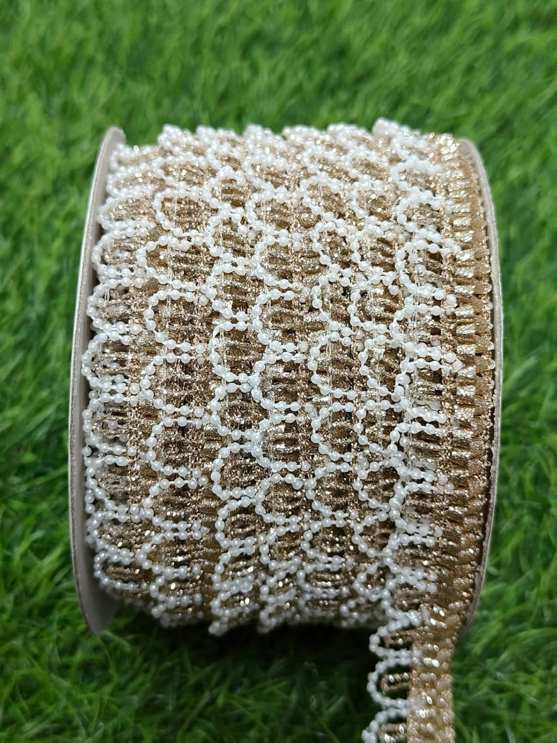 White Polyester & Metallic Thread Premium & Elegant Lace  (9 Mtrs) - Image 2