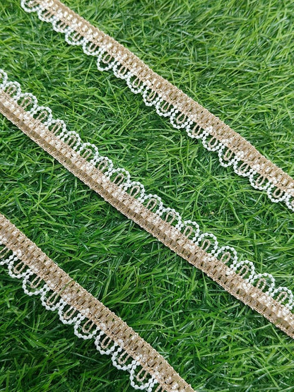 White Polyester & Metallic Thread Premium & Elegant Lace  (9 Mtrs) - Image 3