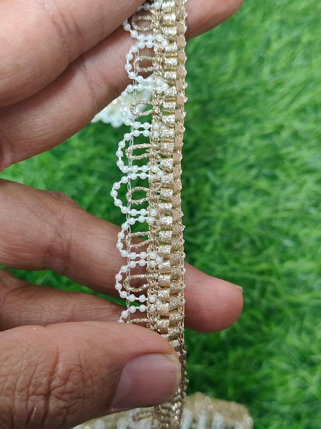 White Polyester & Metallic Thread Premium & Elegant Lace  (9 Mtrs) - Image 4