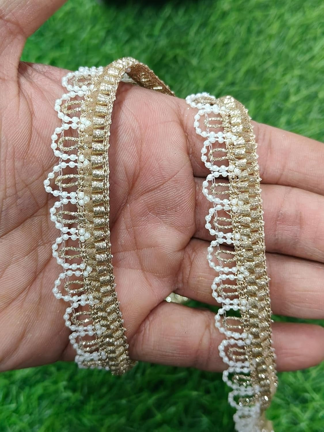 White Polyester & Metallic Thread Premium & Elegant Lace  (9 Mtrs) - Image 5