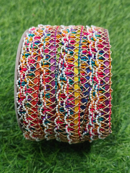 Multicolor Polyester & Metallic Thread Premium & Elegant Lace  (9 Mtrs) - Image 5