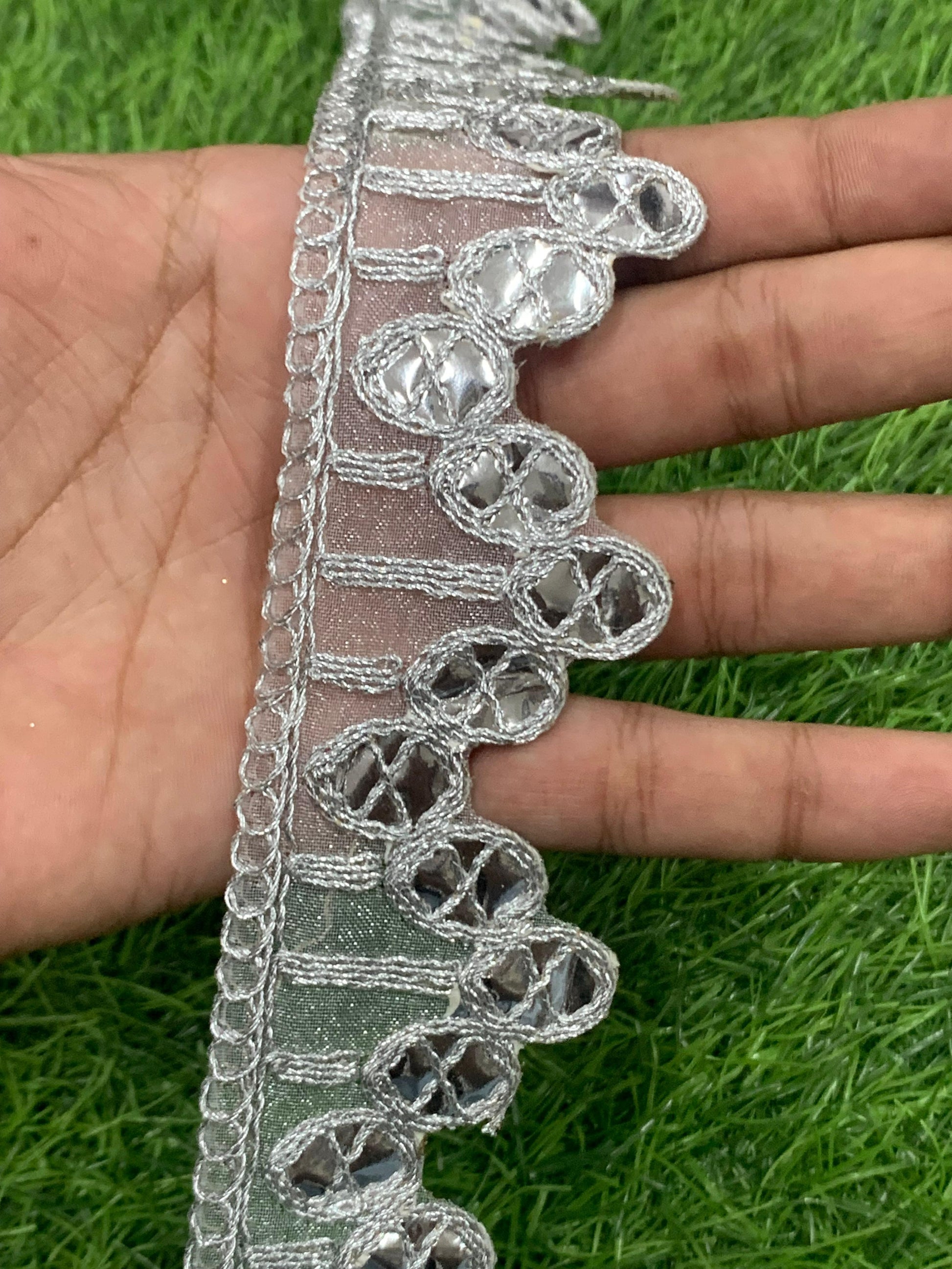 A New Embroidery Lace In Silver With Gota Goli In 1.75 Inch Size And 9 Mtrs Length. - Image 3