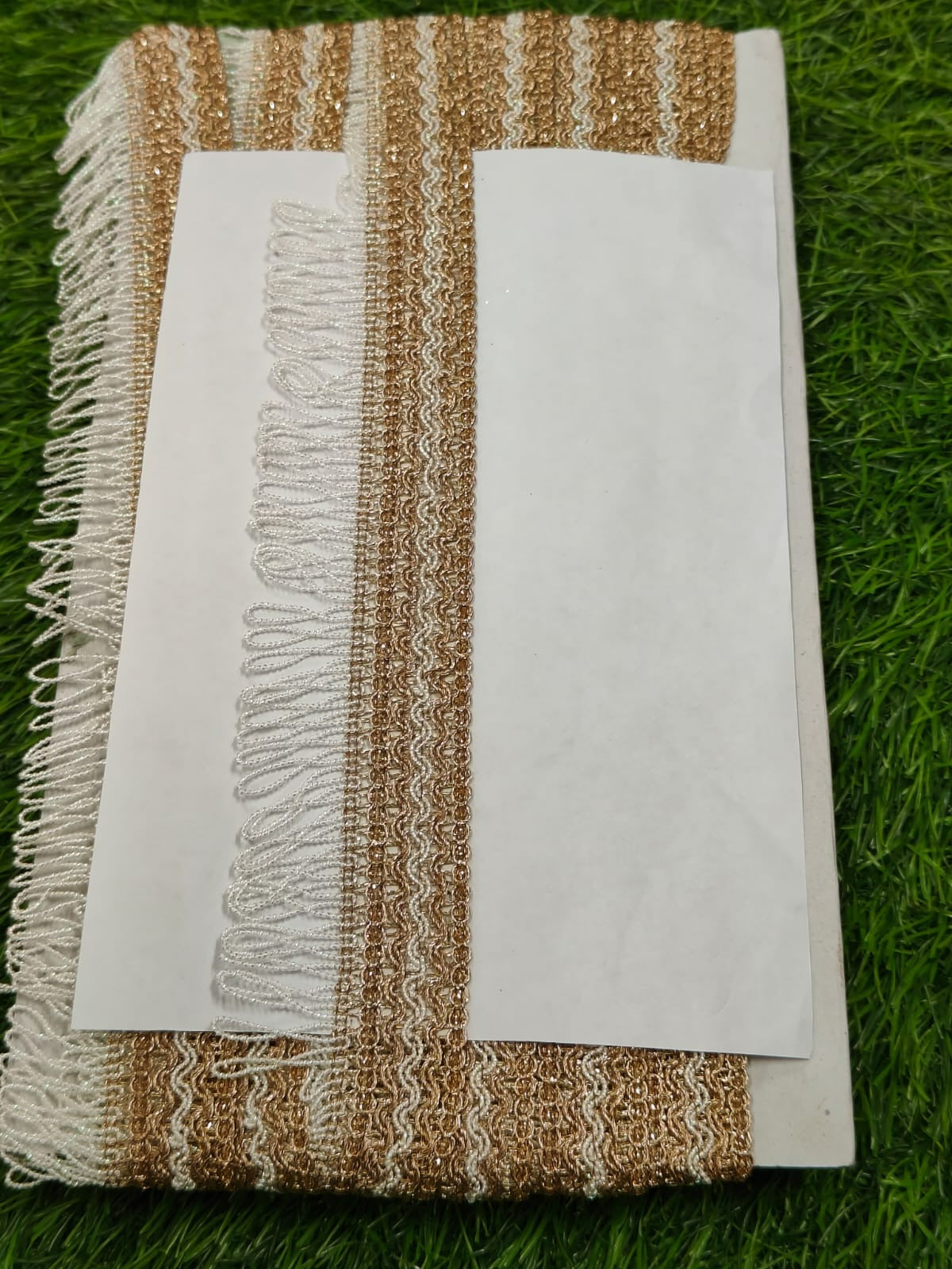 New Lace In Anmol Color With White Dori  9 Meters Length And 1.5 Inch Size. - Image 1