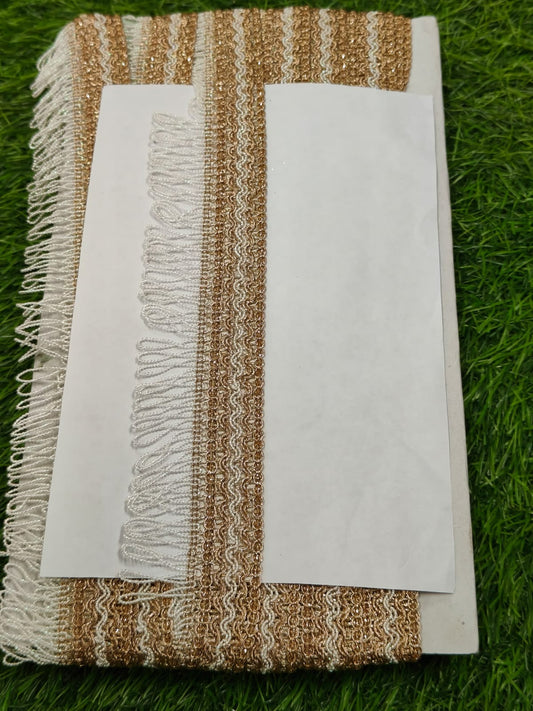 New Lace In Anmol Color With White Dori  9 Meters Length And 1.5 Inch Size. - Image 1