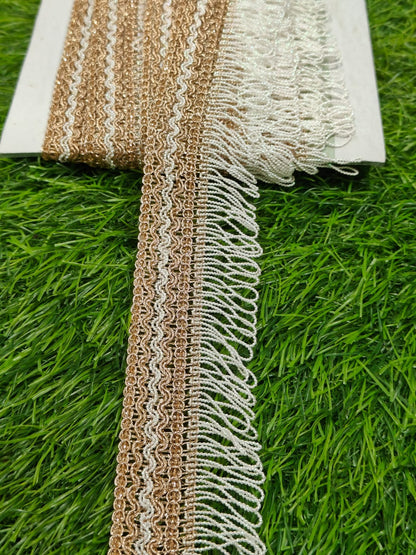 New Lace In Anmol Color With White Dori  9 Meters Length And 1.5 Inch Size. - Image 5