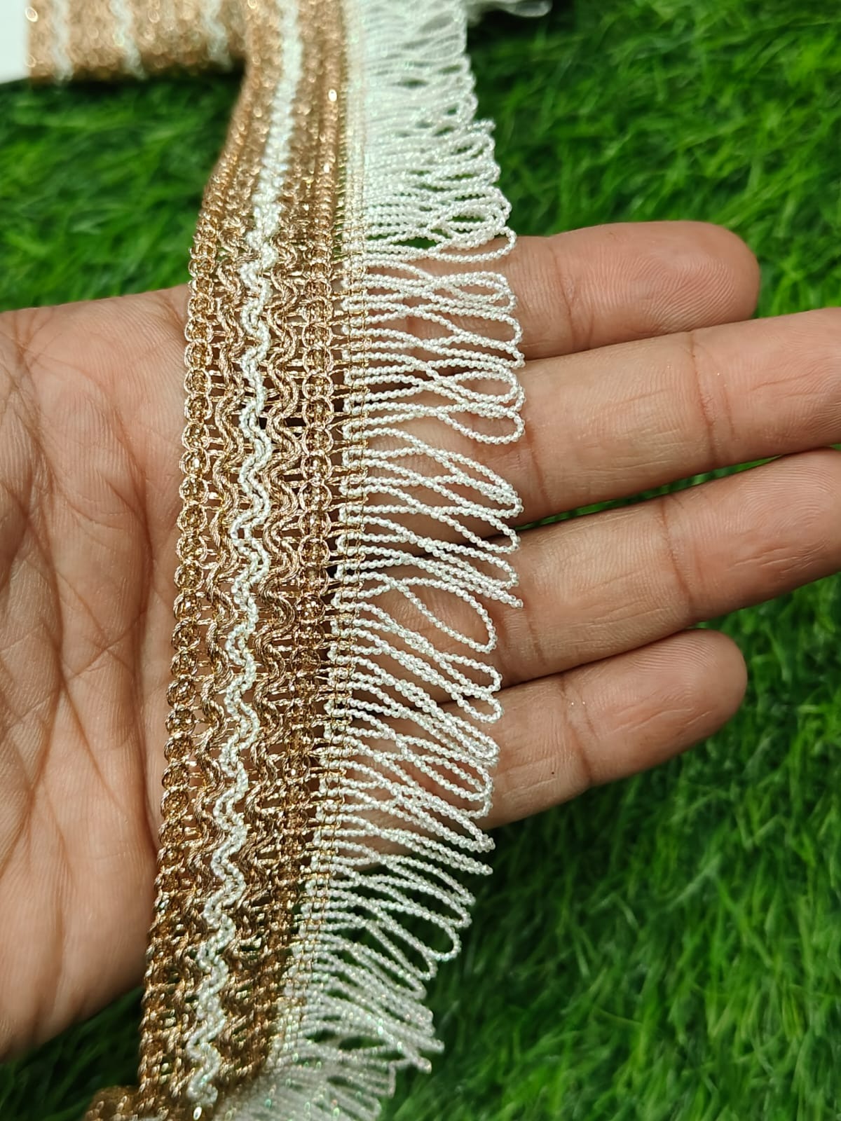 New Lace In Anmol Color With White Dori  9 Meters Length And 1.5 Inch Size. - Image 4