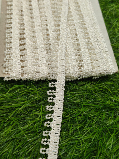 New White Moti Lace In 9 Meters Length. - Image 7