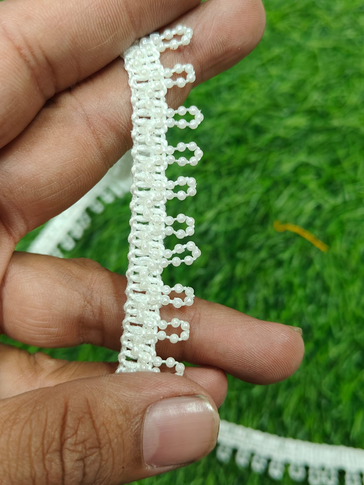 New White Moti Lace In 9 Meters Length. - Image 1