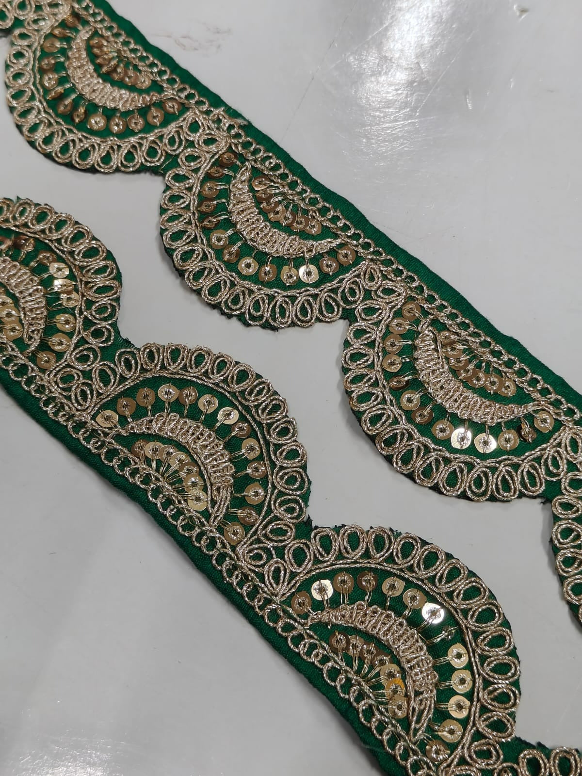 JOLLY COUNTER PRESANT A NEW EMBRODARY GREEN COLOR LACE IN 1.5 INCH SIZE AND 9 METTER LENGTH - Image 1