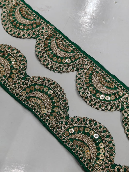 JOLLY COUNTER PRESANT A NEW EMBRODARY GREEN COLOR LACE IN 1.5 INCH SIZE AND 9 METTER LENGTH - Image 1
