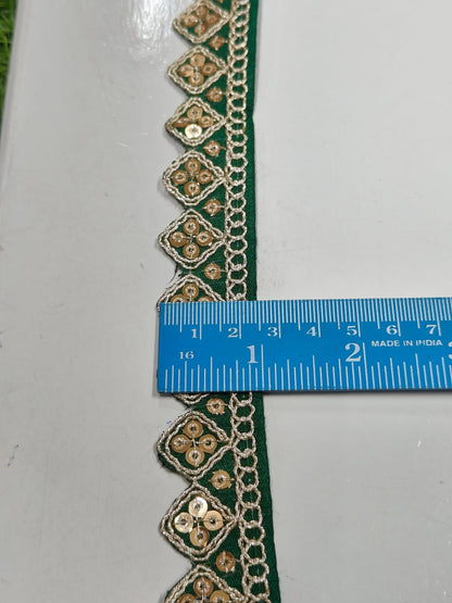 JOLLY COUNTER PRESANT A NEW LACE IN EMBRODARY WITH SEQUANCE IN GREEN COLOR AND 1 INCH SIZE IN 9 MEETER LENGTH. - Image 3