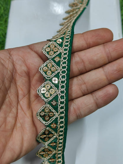 JOLLY COUNTER PRESANT A NEW LACE IN EMBRODARY WITH SEQUANCE IN GREEN COLOR AND 1 INCH SIZE IN 9 MEETER LENGTH. - Image 6